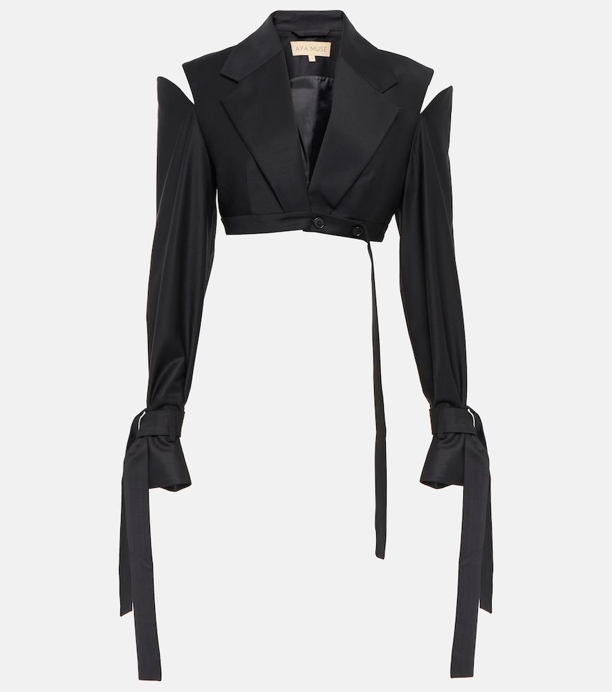 aya muse xylo cutout cropped wool-blend blazer