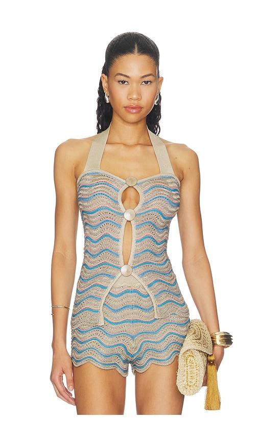 azulu amari top in blue,beige. - size l (also in xxs, xs, s, m, xl)