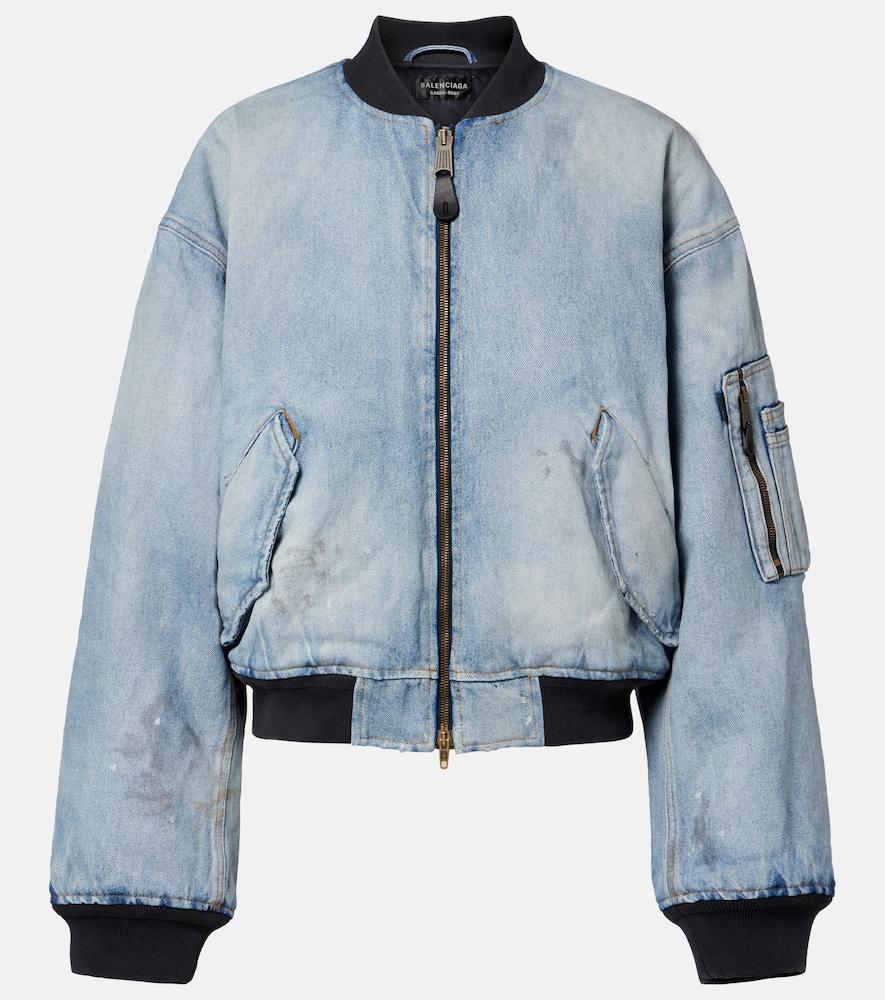 balenciaga cropped denim bomber jacket