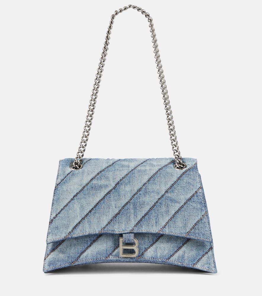 balenciaga crush medium denim shoulder bag