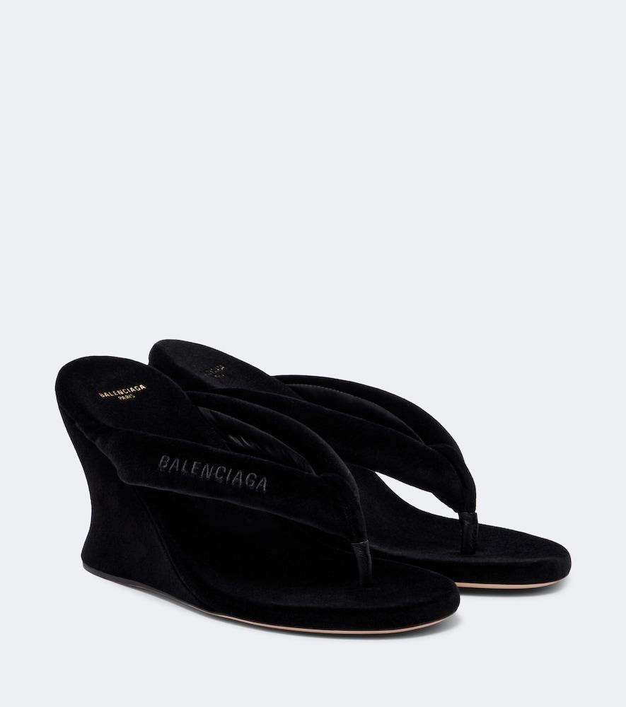 balenciaga gaeta velvet wedge thong sandals