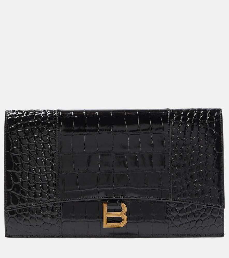 balenciaga hourglass small croc-effect leather clutch
