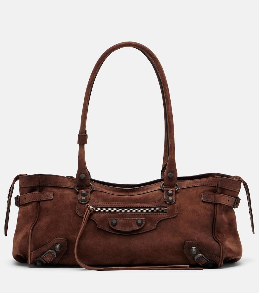 balenciaga le city east-west small suede shoulder bag