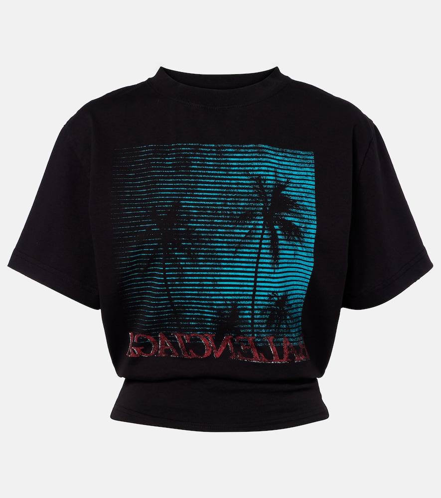 balenciaga logo cropped cotton jersey t-shirt