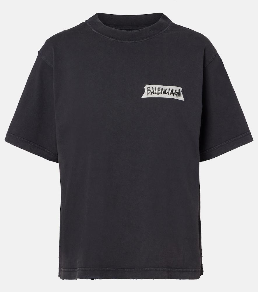 balenciaga logo distressed cotton jersey t-shirt