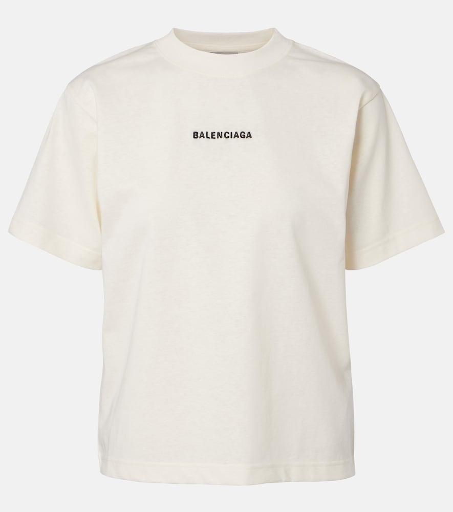 balenciaga logo embroidered cotton jersey t-shirt