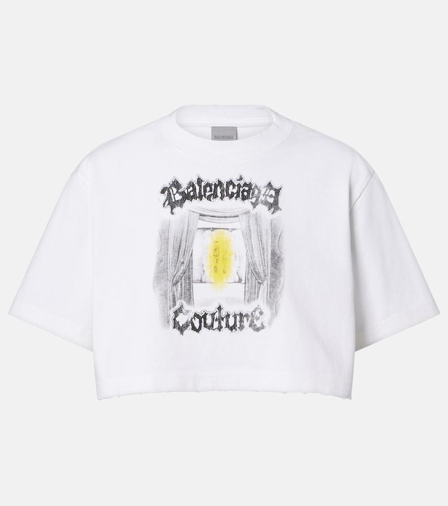 balenciaga printed cropped cotton jersey t-shirt