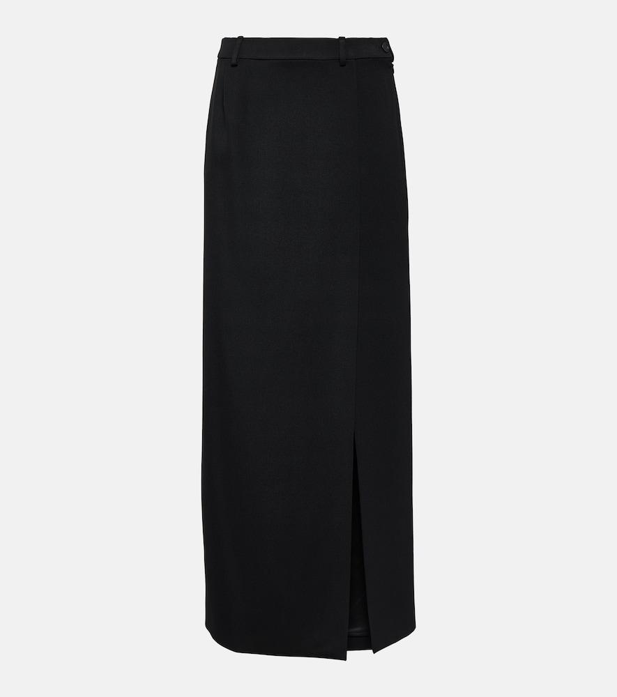 balenciaga side-slit wool twill maxi skirt