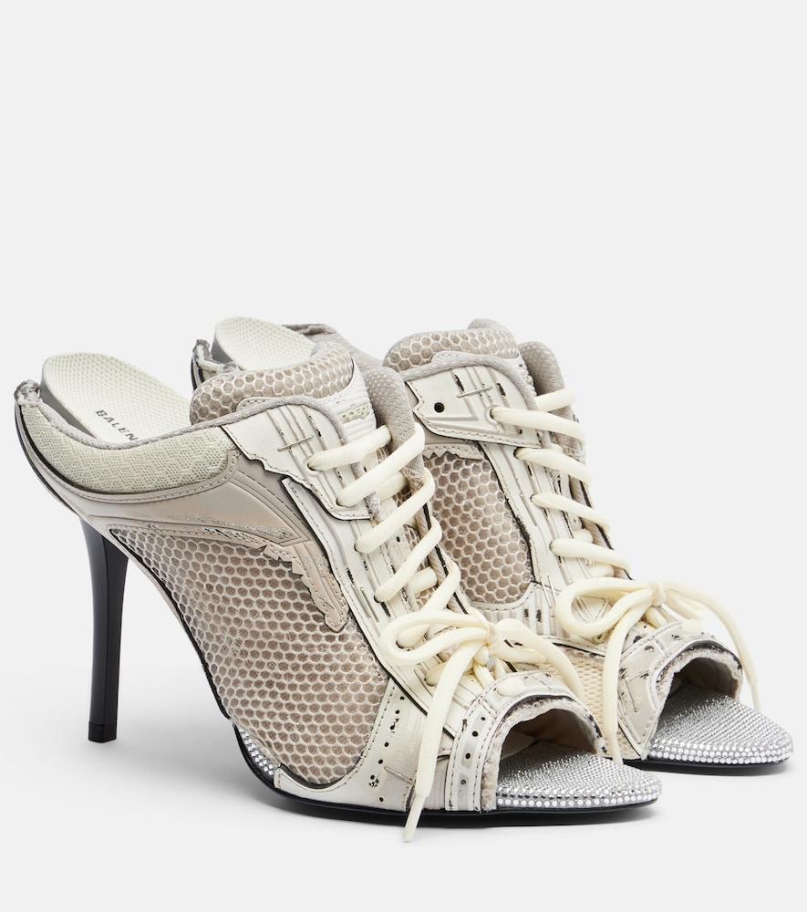 balenciaga stapler distressed leather-trimmed mules