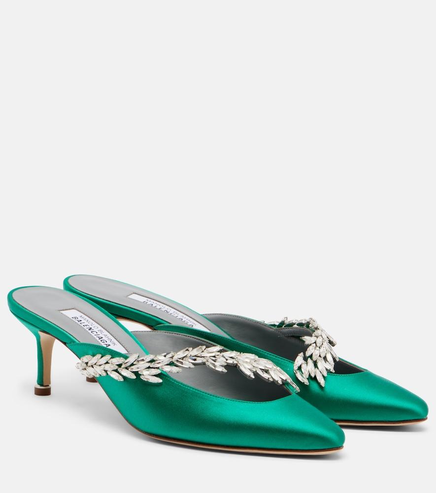balenciaga x manolo blahnik embellished satin mules