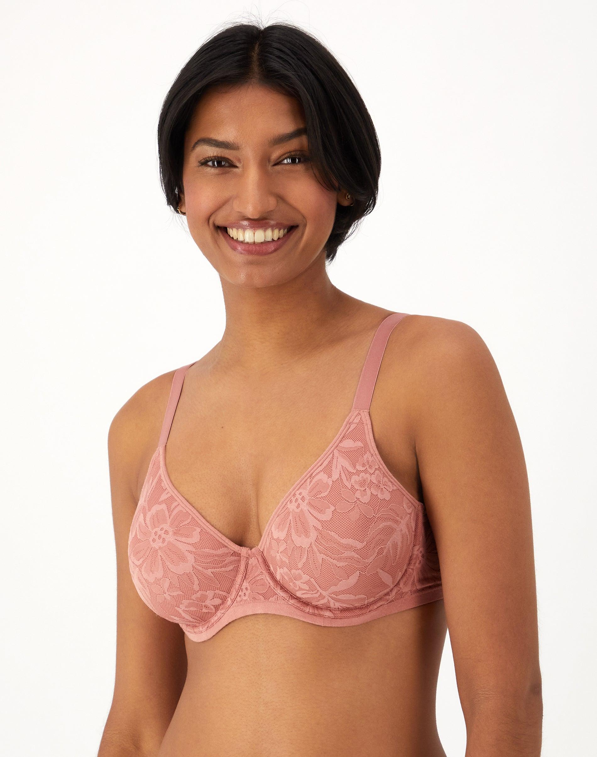 bali breathe cotton modal lace underwire bra misted rose 36c women's