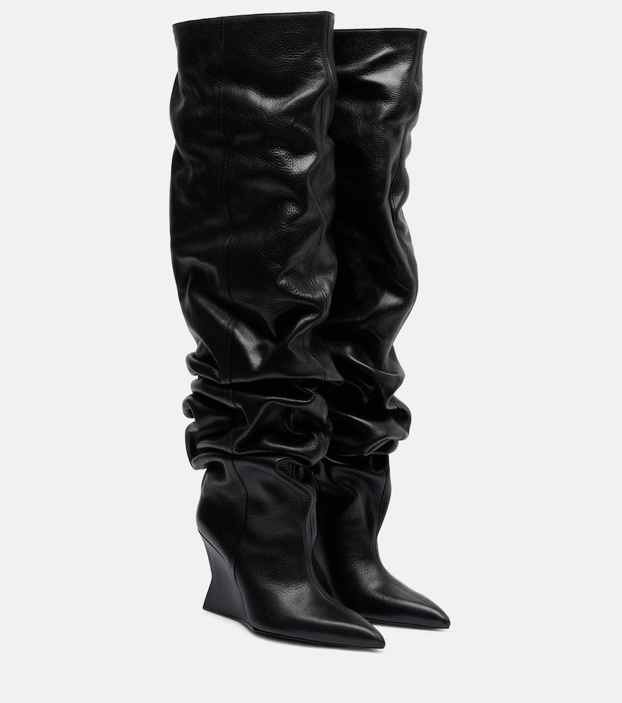 balmain 95 leather wedge over-the-knee boots