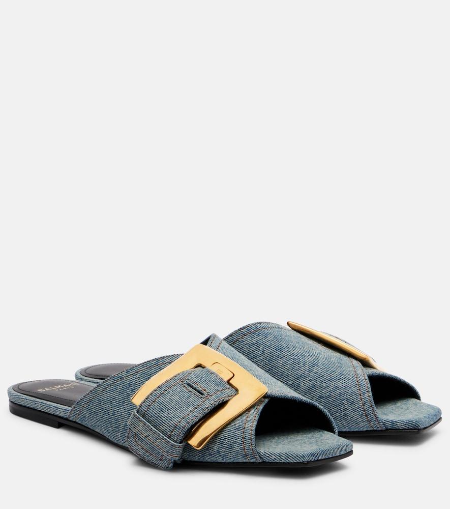 balmain anthem denim slides