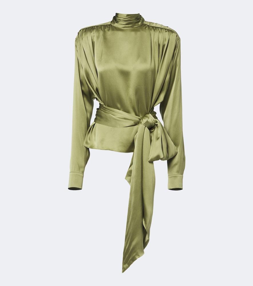 balmain belted silk satin top