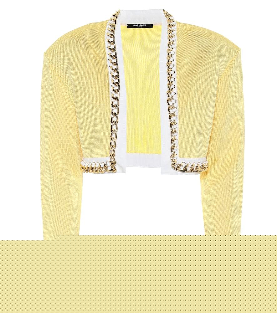 balmain chain-link cropped knit jacket