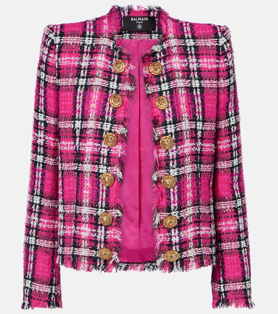 balmain checked cotton and wool-blend tweed jacket