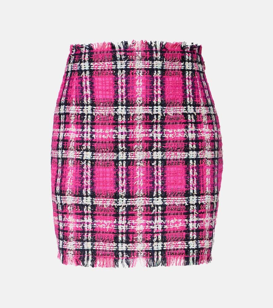 balmain checked cotton and wool-blend tweed miniskirt