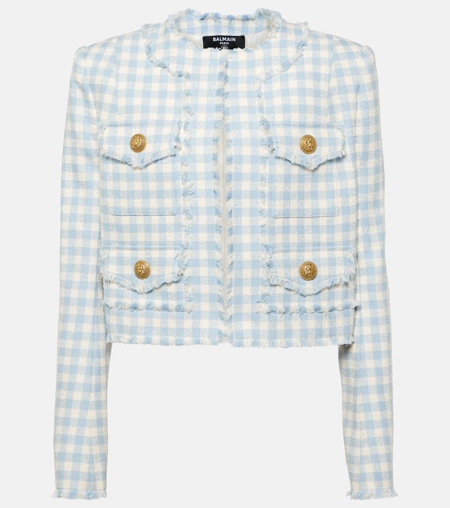 balmain checked cotton-blend tweed jacket