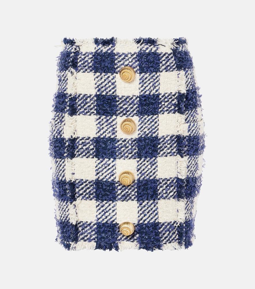 balmain checked high-rise tweed miniskirt