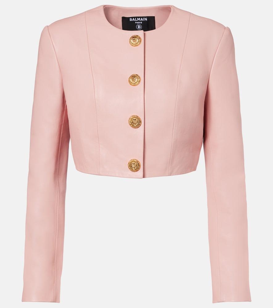 balmain cropped leather jacket