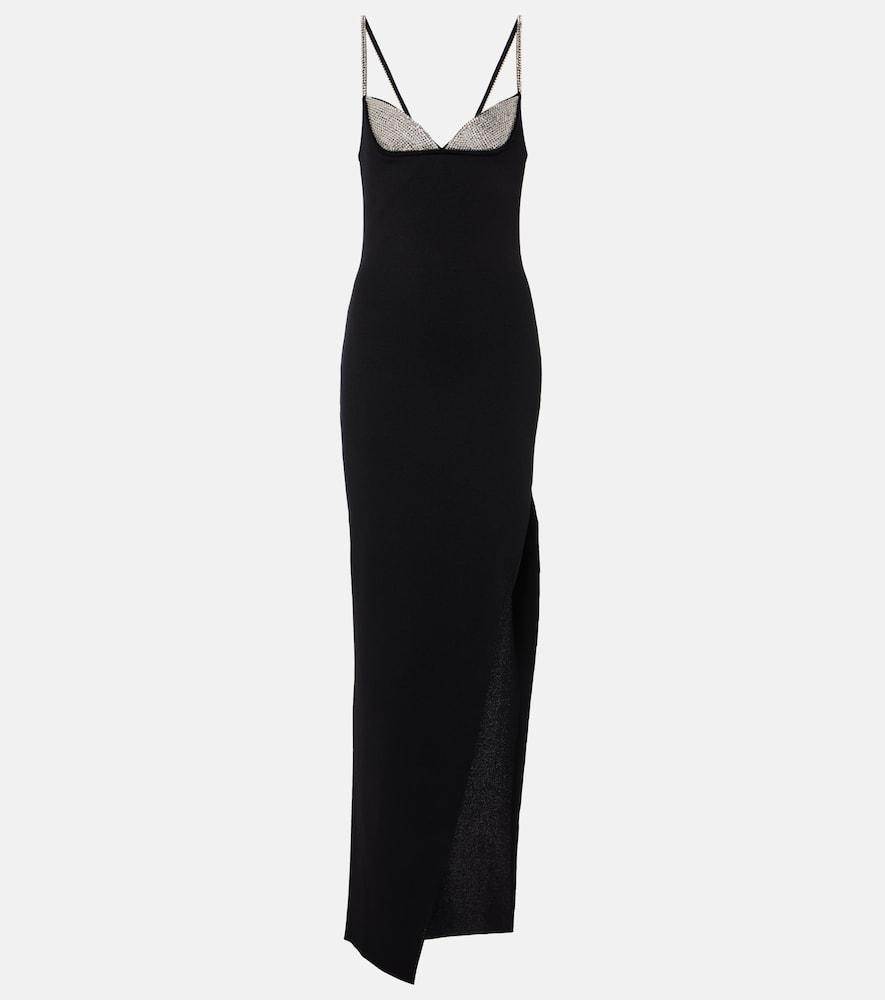 balmain crystal-embellished side-slit gown