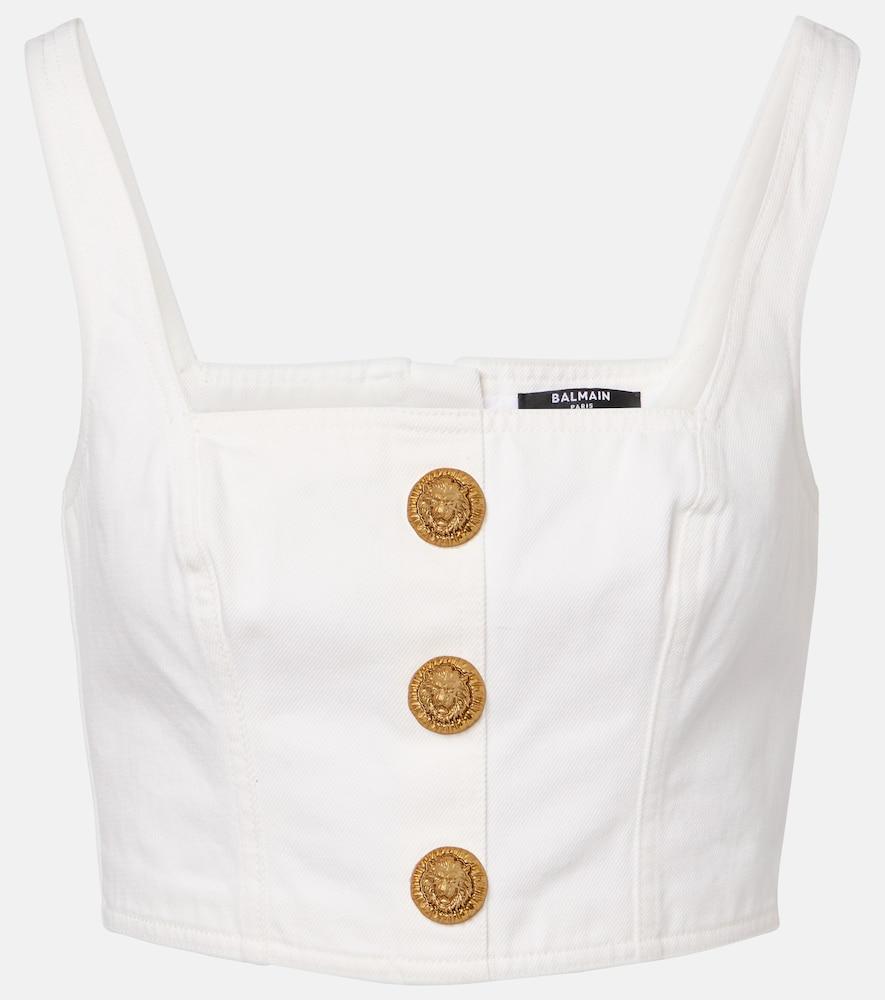 balmain denim crop top