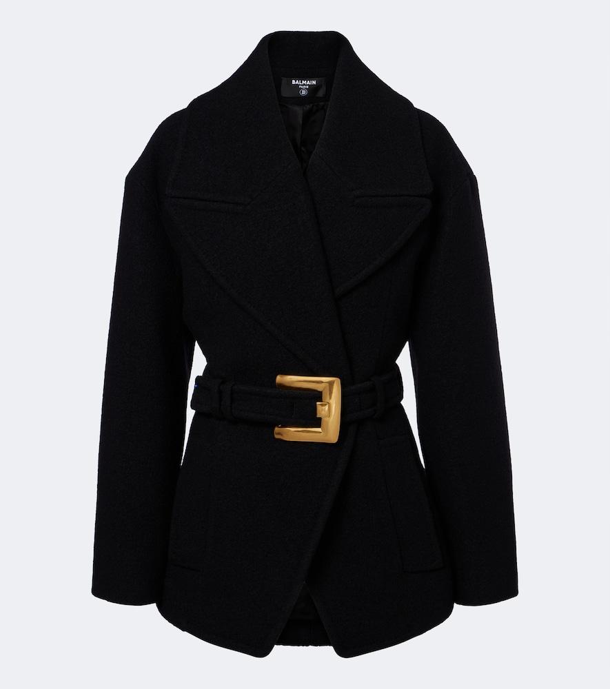 balmain double-breasted virgin wool coat
