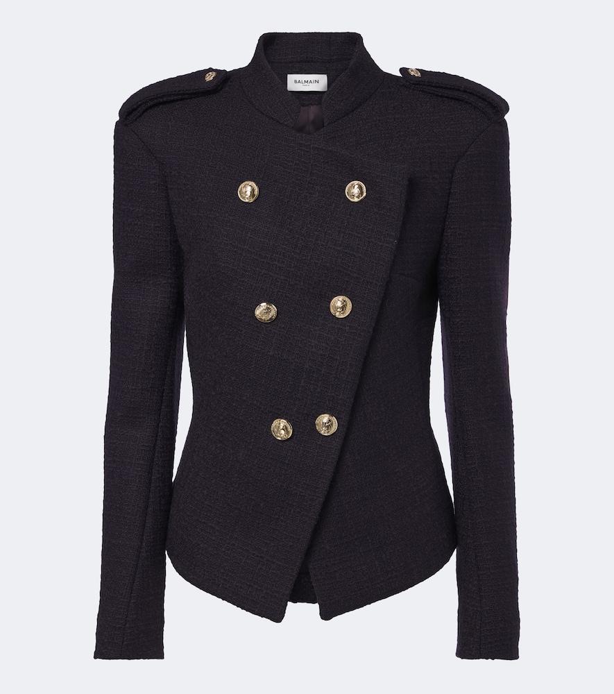 balmain double-breasted wool-blend tweed jacket