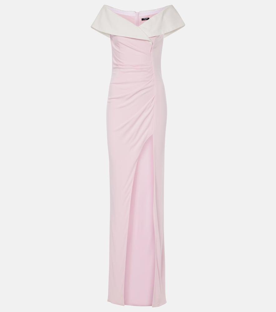 balmain draped off-shoulder jersey gown
