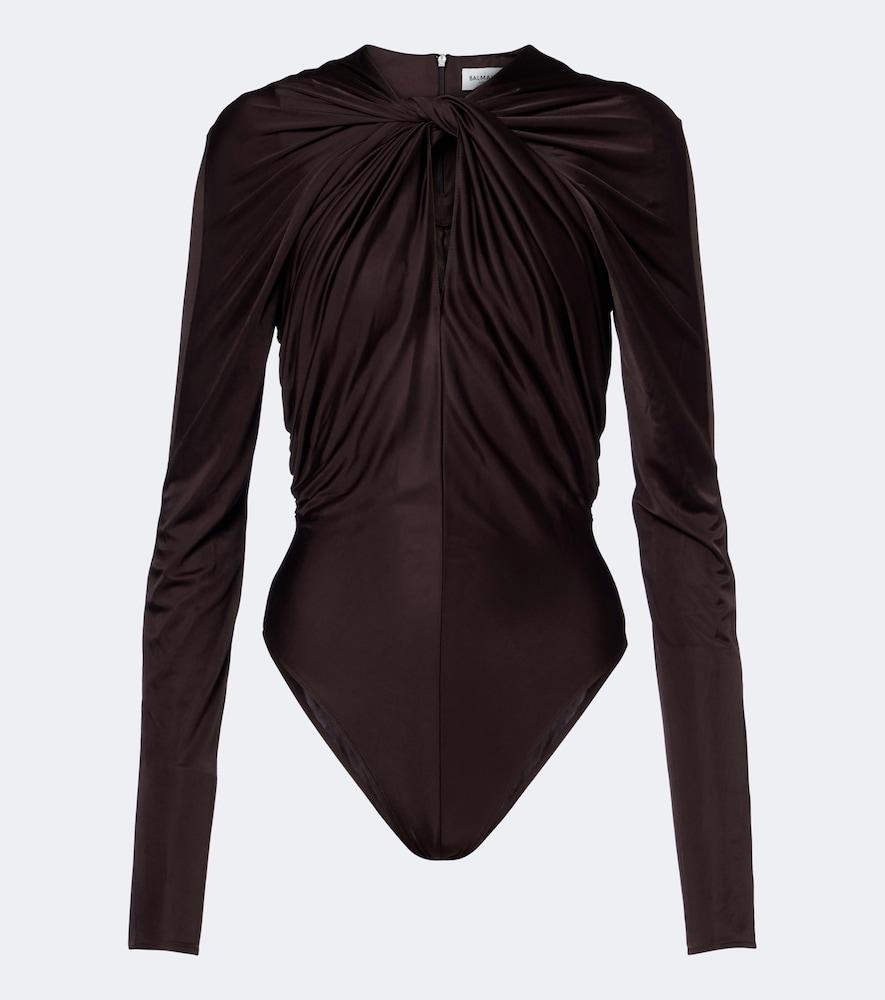 balmain draped satin bodysuit