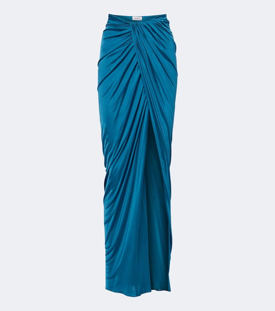 balmain draped satin maxi skirt