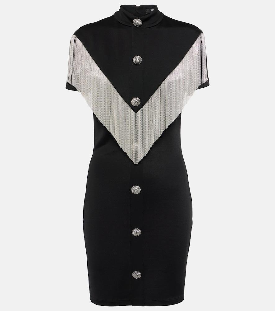 balmain embellished fringed jersey minidress