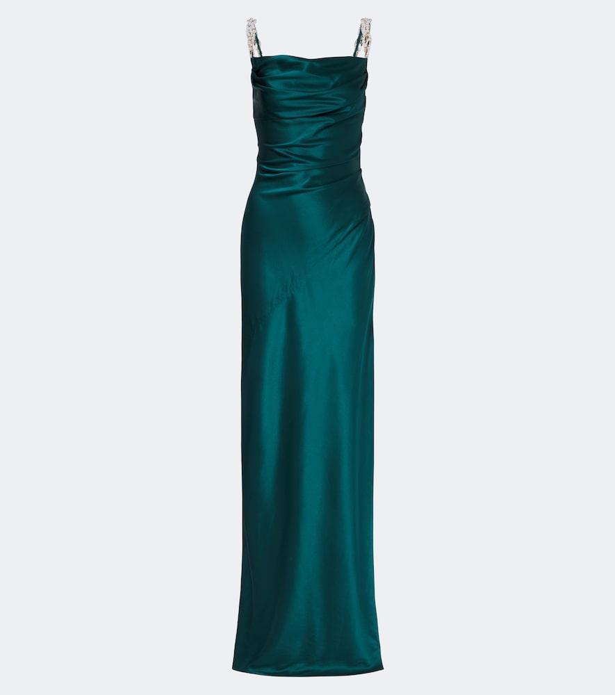 balmain embellished ruched silk satin gown