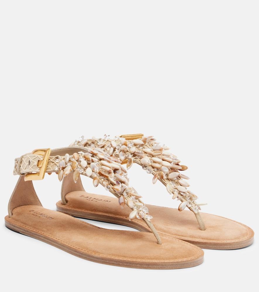 balmain embellished suede thong sandals