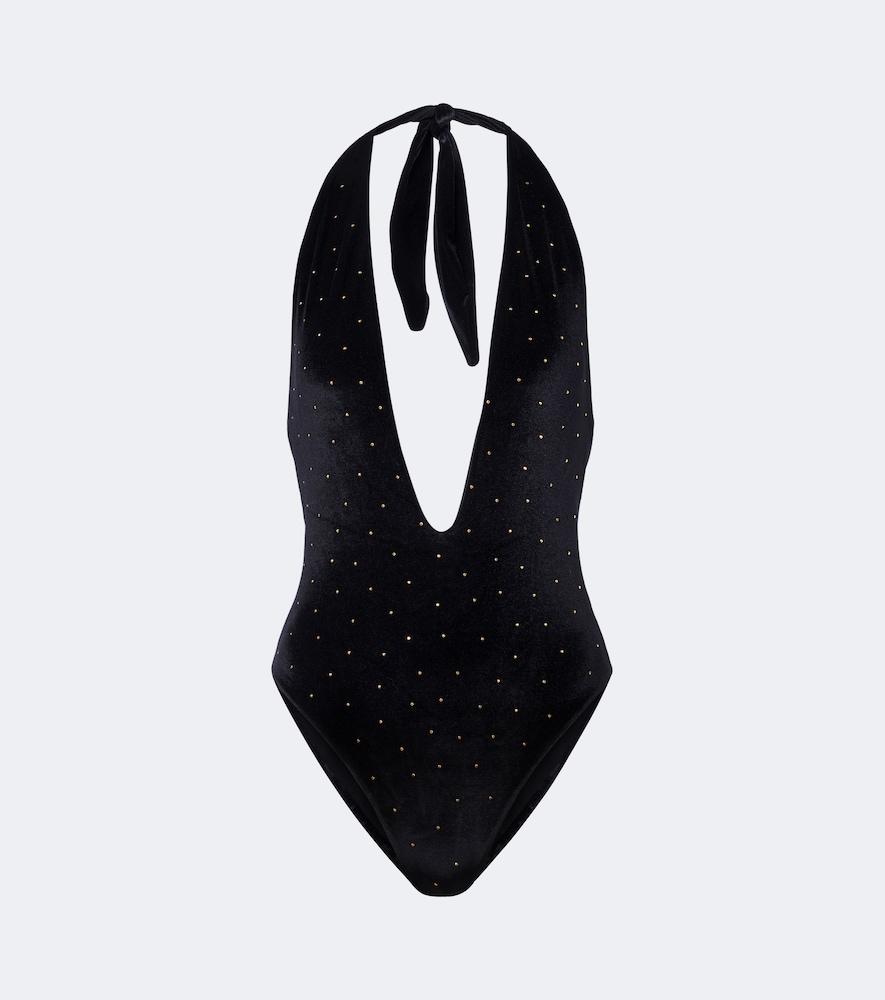 balmain embellished velvet swimsuit