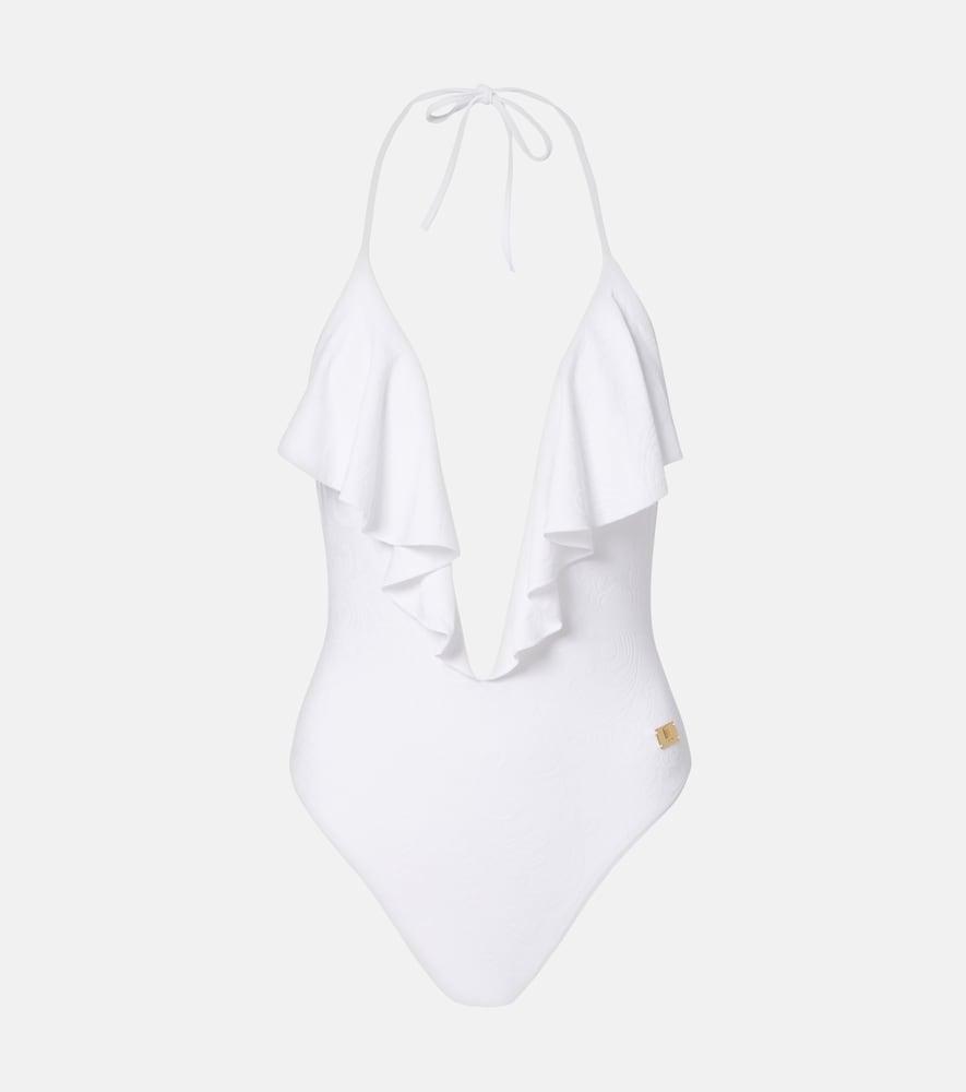 balmain frilled swimsuit