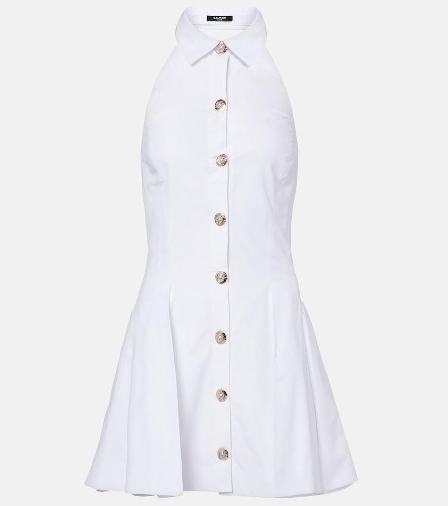 balmain halterneck cotton poplin minidress