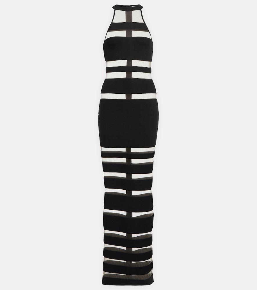 balmain halterneck mesh-paneled gown