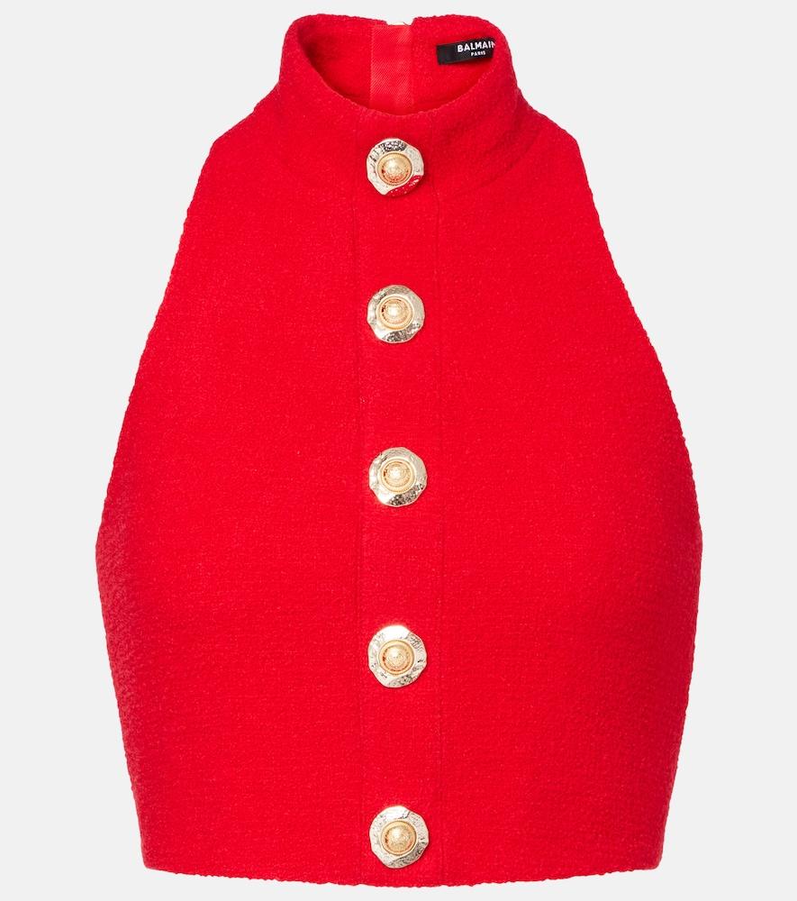 balmain halterneck wool-blend crêpe top