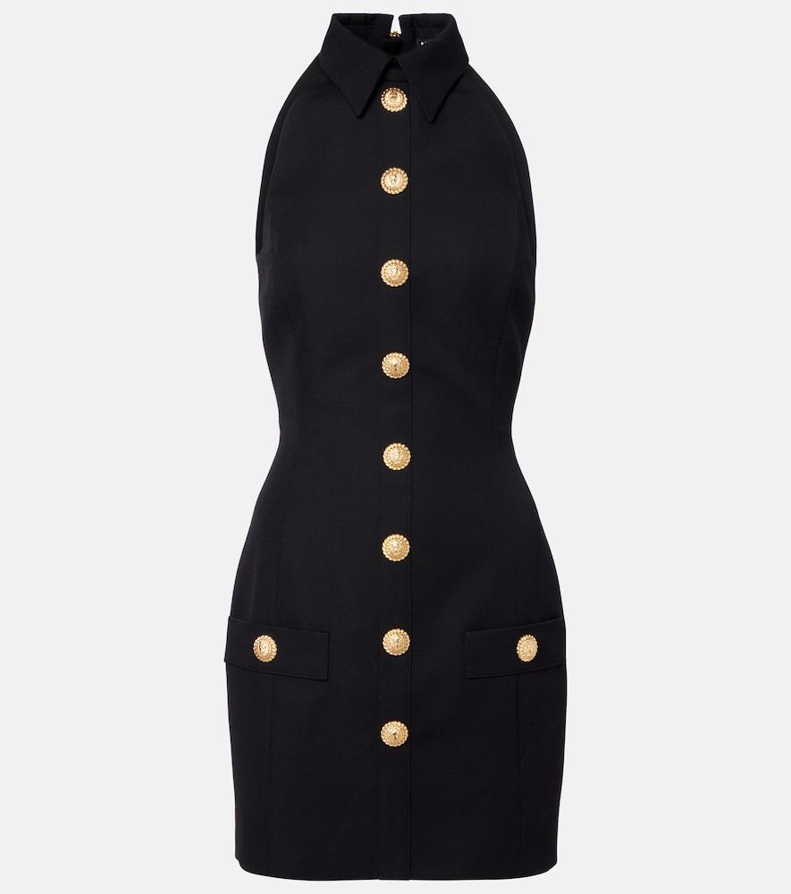 balmain halterneck wool grain de poudre minidress