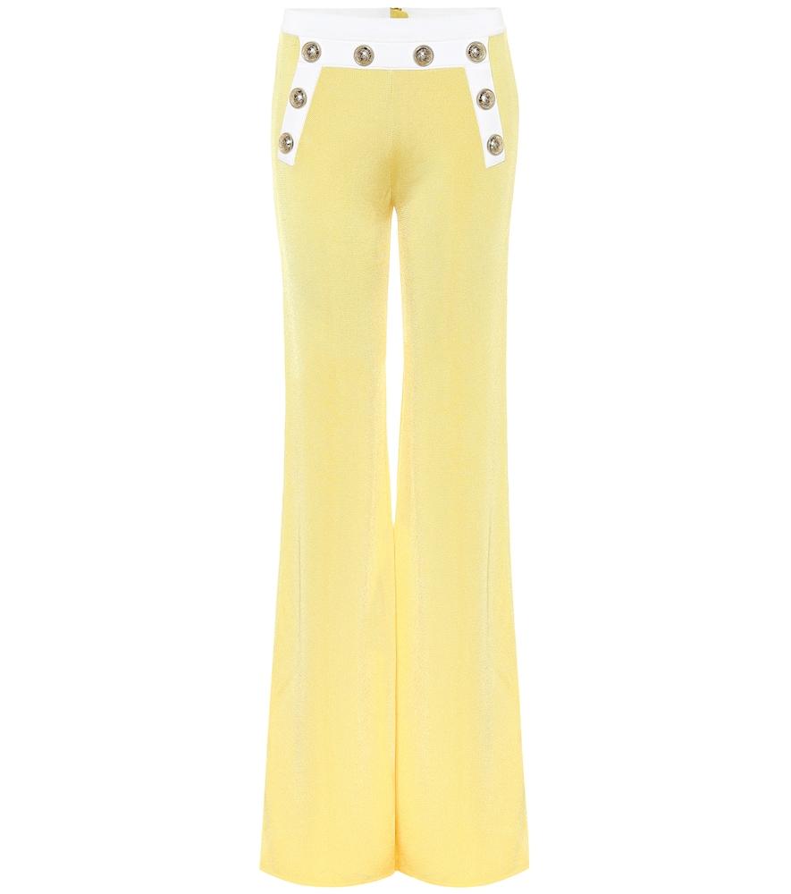 balmain high-rise knit flared pants
