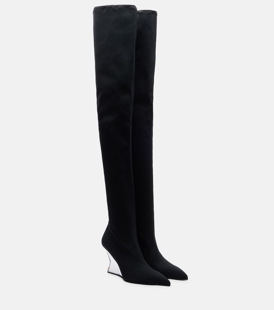 balmain knitted wedge over-the-knee boots