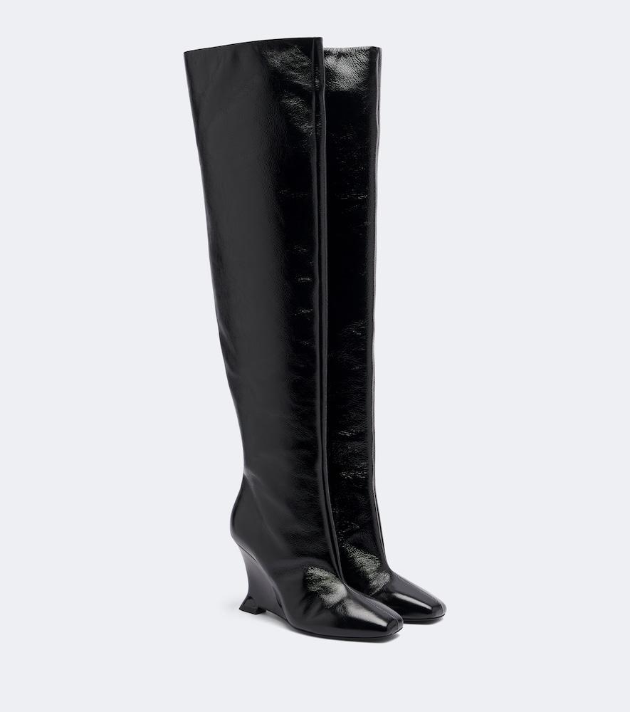 balmain leather over-the-knee boots