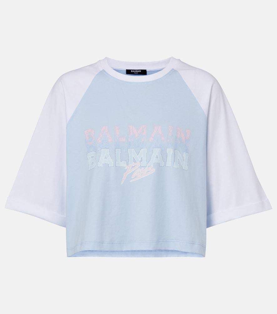 balmain logo cropped cotton jersey t-shirt