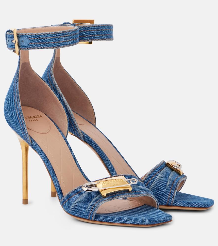 balmain logo denim sandals