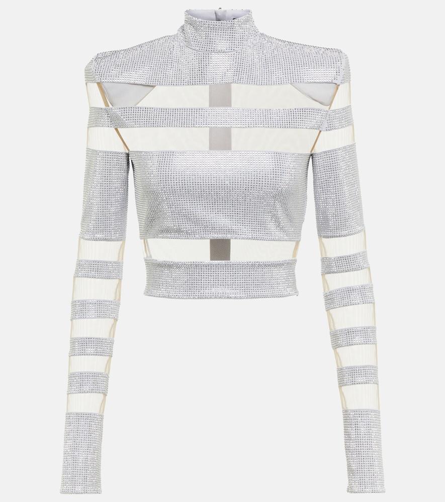 balmain mesh-paneled embellished top