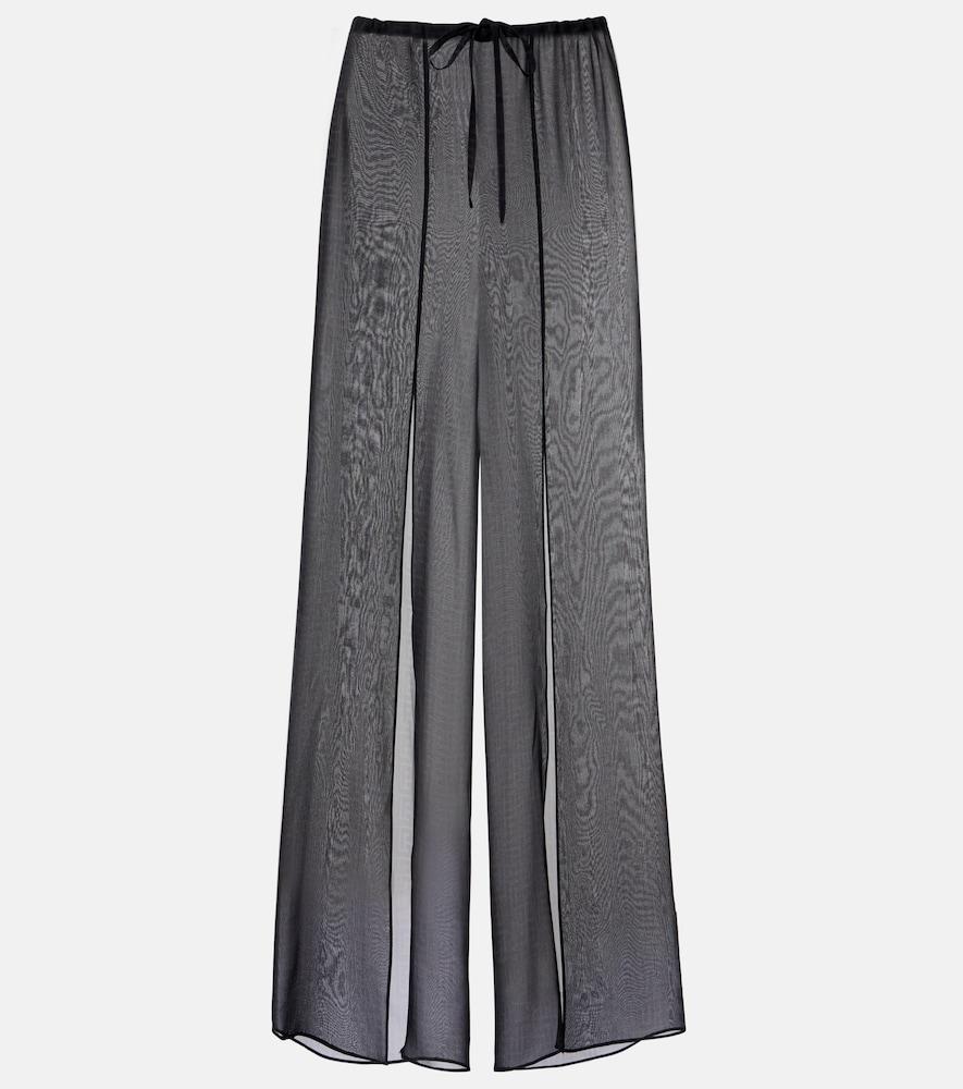 balmain monogram sheer silk wide-leg pants