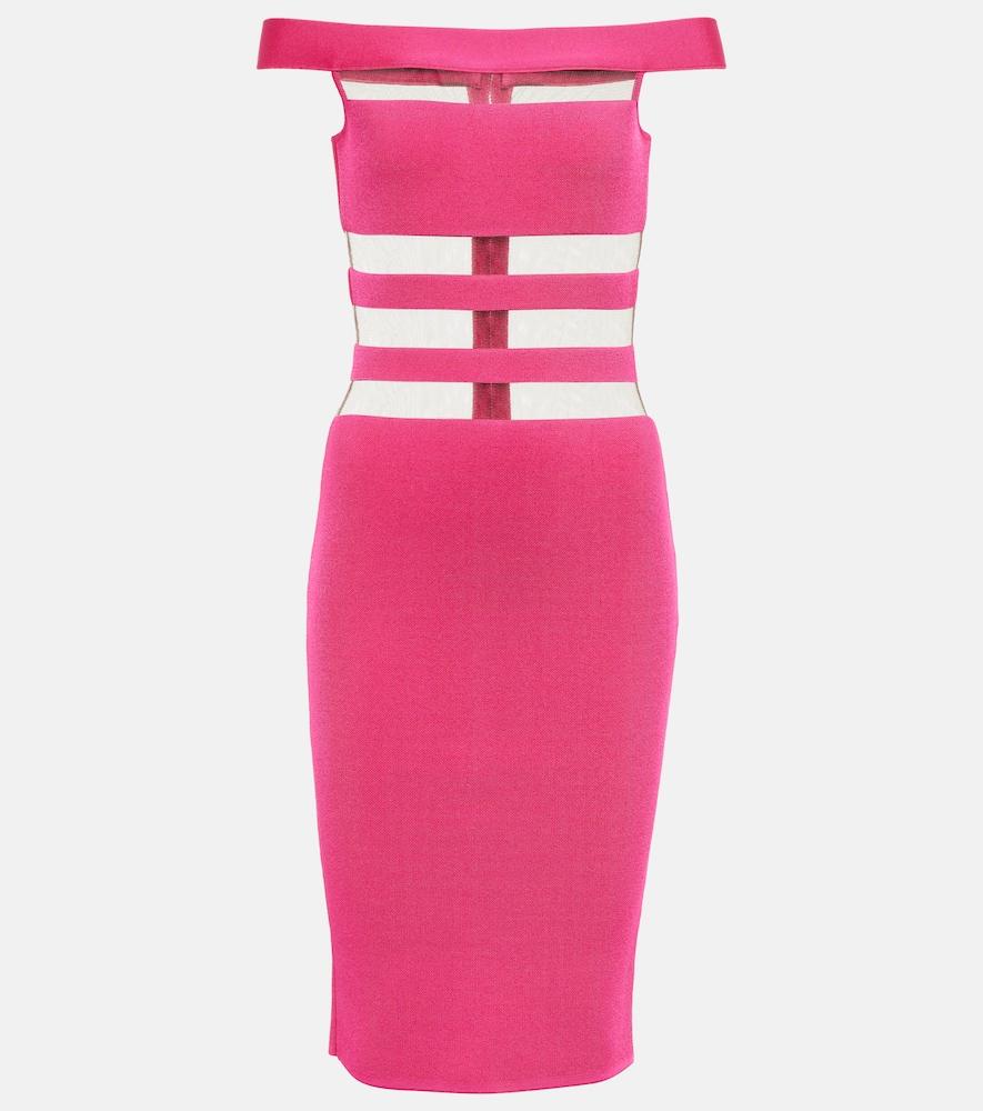 balmain off-shoulder mesh-paneled minidress