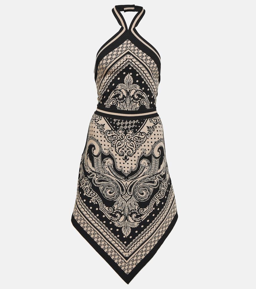 balmain paisley jacquard halterneck midi dress