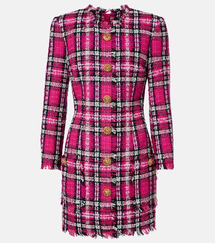 balmain plaid cotton and wool-blend minidress